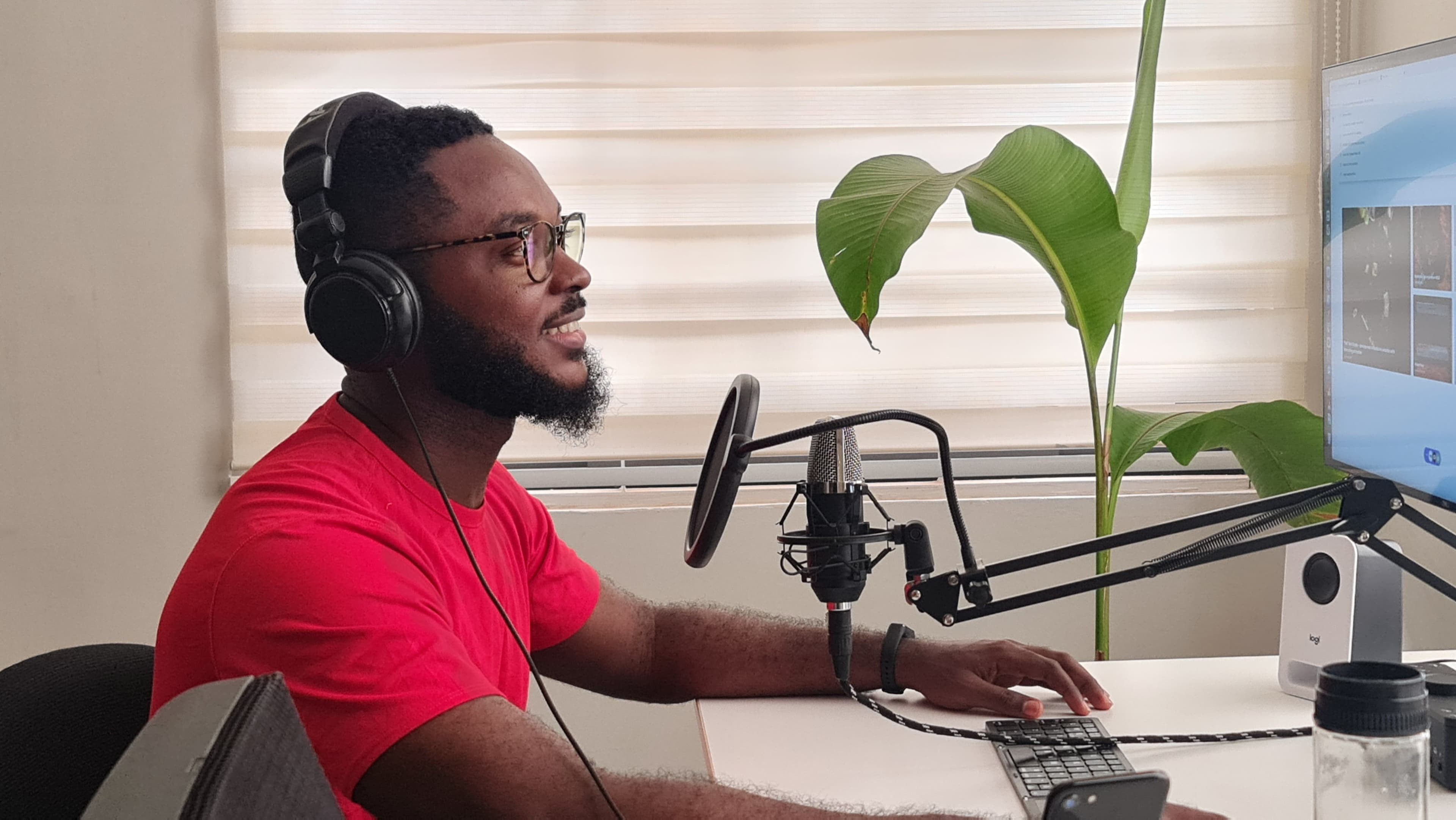 Creator recording a podcast in studio